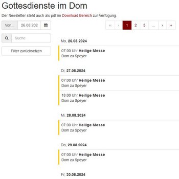 Bildschirmansicht Gottesdienstkalender